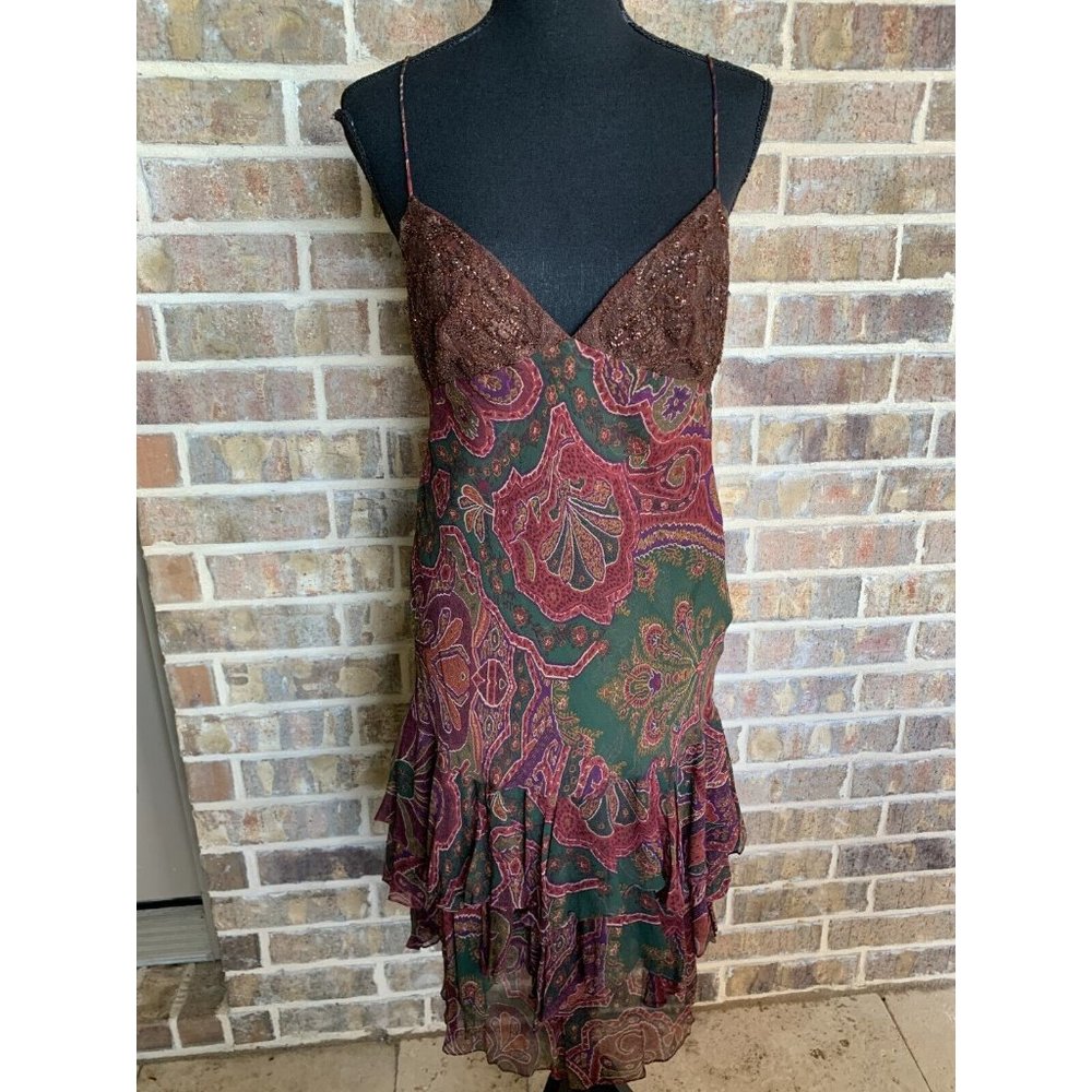 Ralph Lauren Blue Label Y2K DEADSTOCK silk slip ruffled dress paisley NWT 10